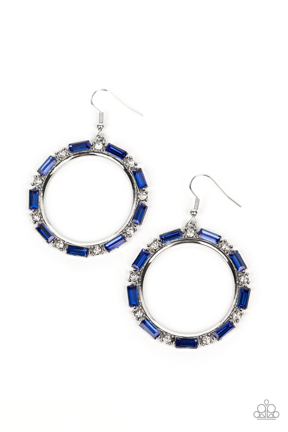 Silver Earrings Hoop - Paparazzi Gritty Glow - Blue Earrings Paparazzi jewelry image