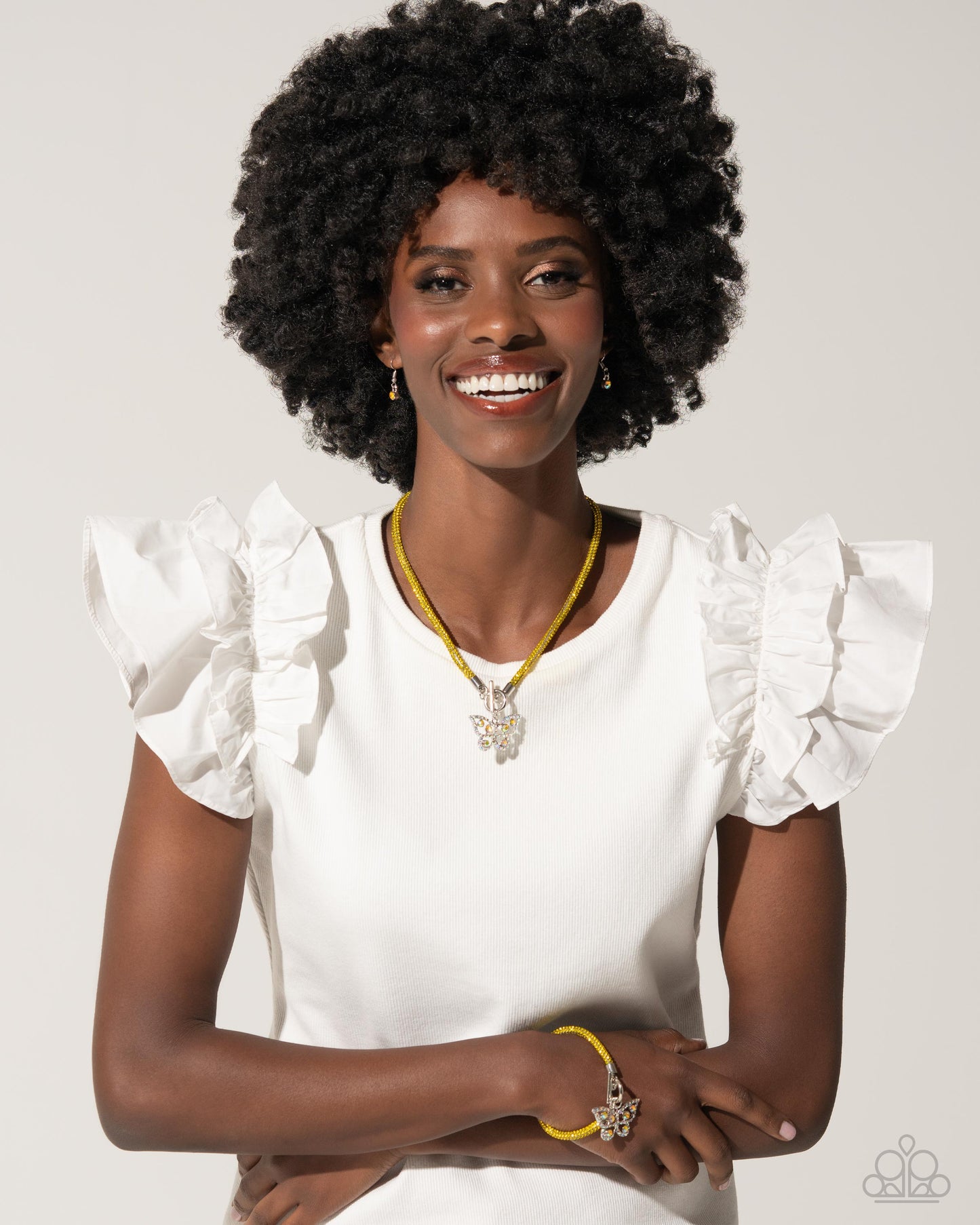 A Finishing Touch On SHIMMERING Wings - Yellow Necklace and Aerial Appeal - Yellow Bracelet - 2 piece set