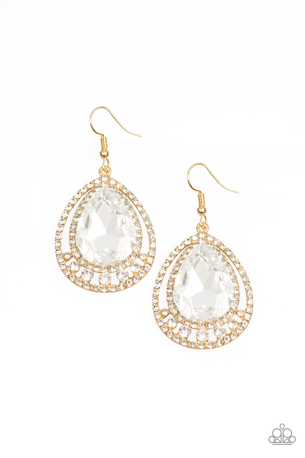 Paparazzi All Rise For Her Majesty - Gold Rhinestone Earrings - A Finishing Touch