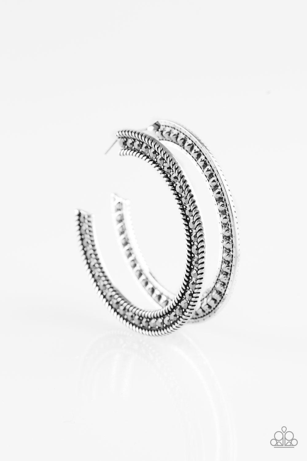 Paparazzi HAUTE Mama - Silver Hematite Rhinestones Earrings - A Finishing Touch