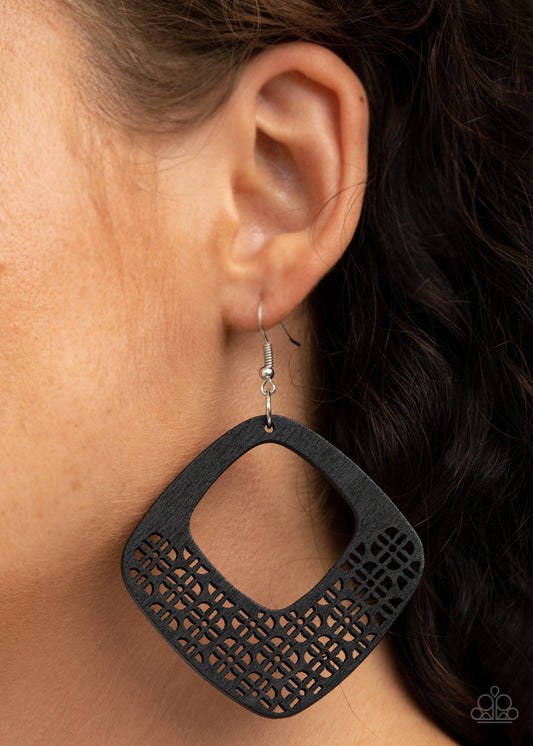 Paparazzi WOOD You Rather - Black Earrings - A Finishing Touch 