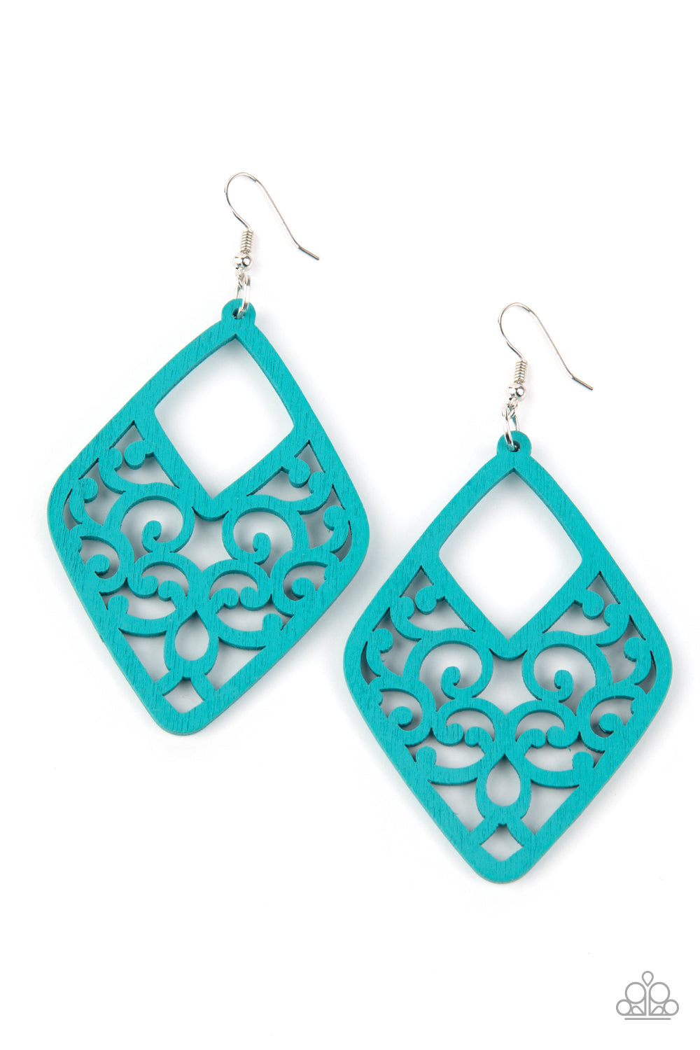Paparazzi VINE For The Taking - Blue Wooden Earrings - A Finishing Touch