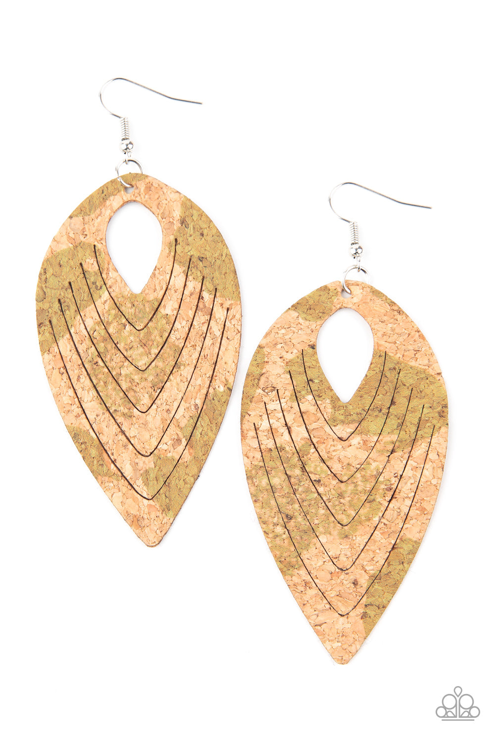 Paparazzi Cork Cabana - Green Teardrop Earrings - A Finishing Touch