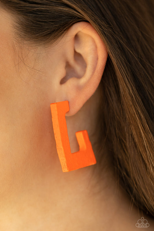 Paparazzi The Girl Next OUTDOOR - Orange Wooden Earrings - A Finishing Touch Jewelry