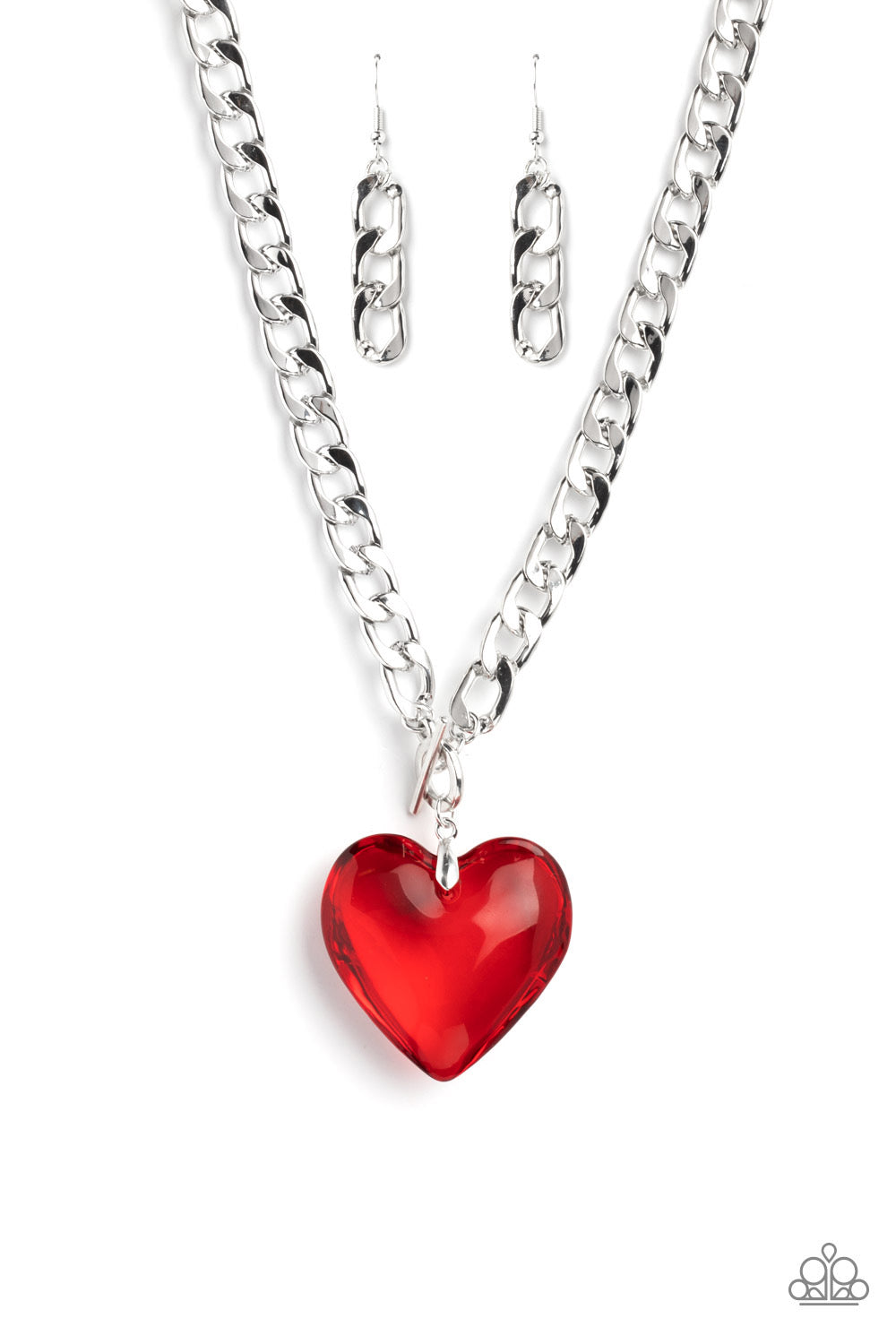 Paparazzi GLASSY-Hero - Red Heart Necklace- March 2023 Life of the Party Paparazzi jewelry image
