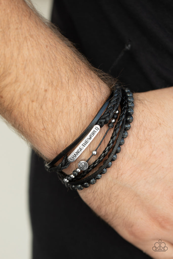 Paparazzi Change The World - Black Leather Bracelet - A Finishing Touch Jewelry