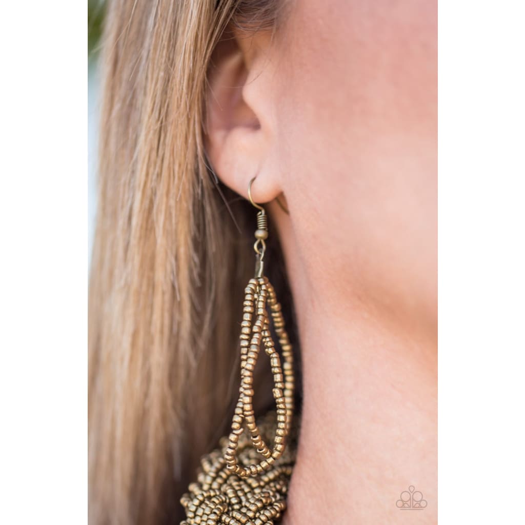 Paparazzi Mesmerizingly Mesopotamia - Brass Seed Bead Necklace Paparazzi jewelry images