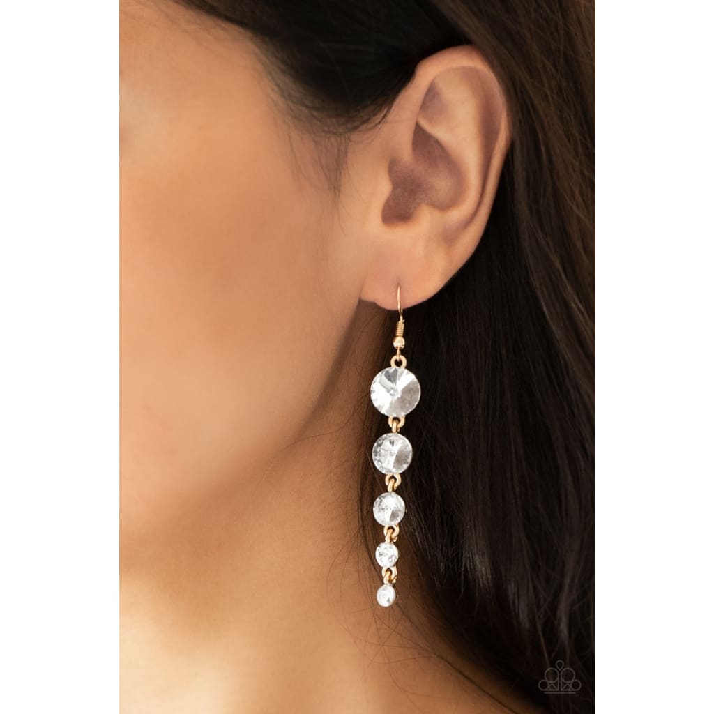 Paparazzi Raining Rhinestones - Gold - A Finishing Touch