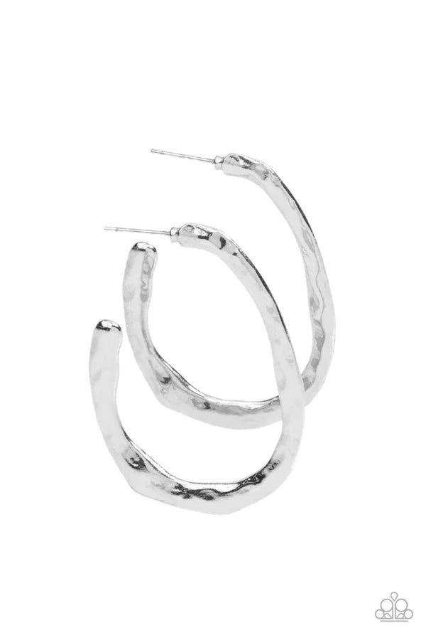 Silver Earrings Hoop - Paparazzi WARPED Speed - Silver Hoop Earrings Paparazzi jewelry image