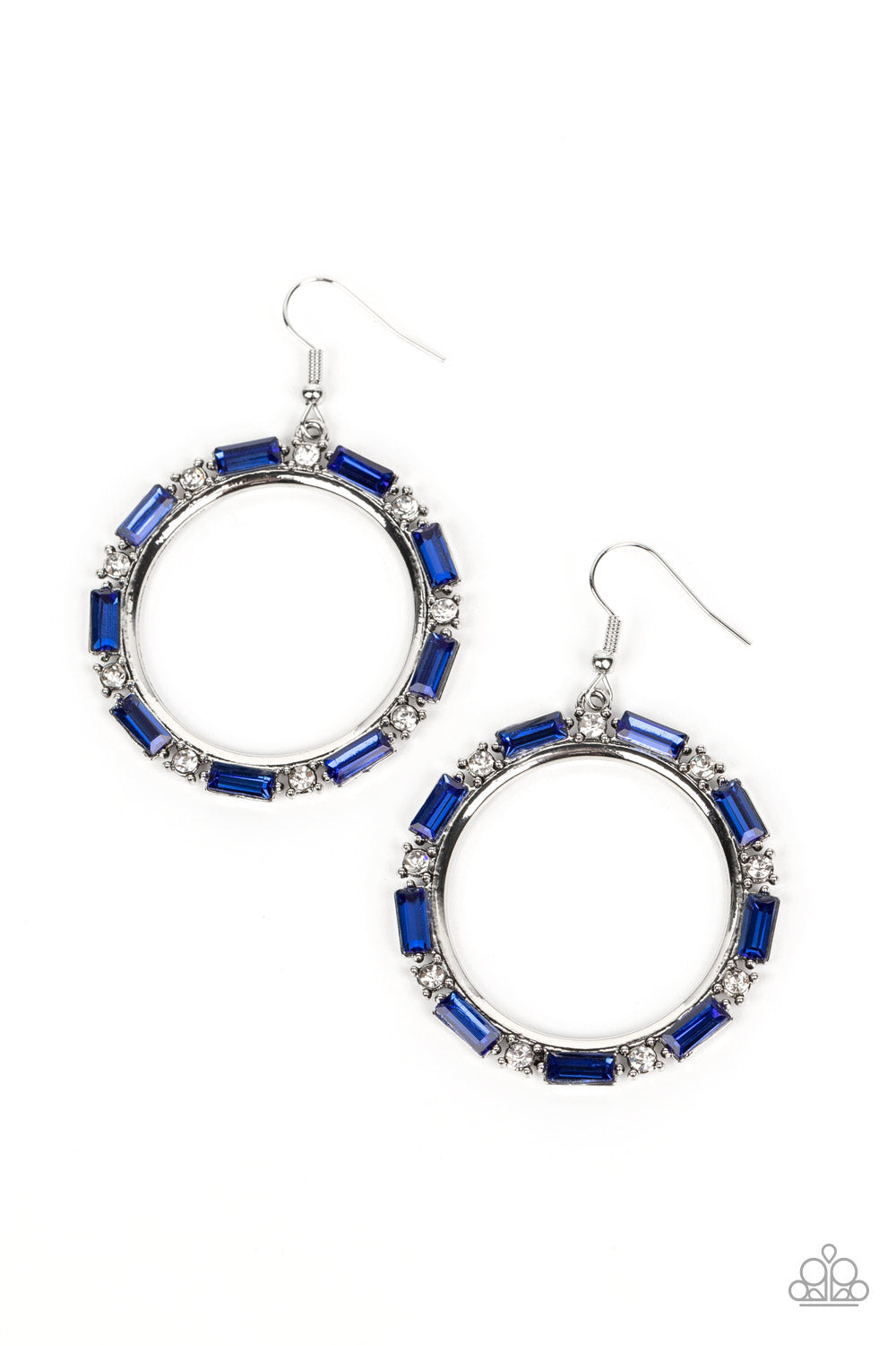 Silver Earrings Hoop - Paparazzi Gritty Glow - Blue Earrings Paparazzi  jewelry image