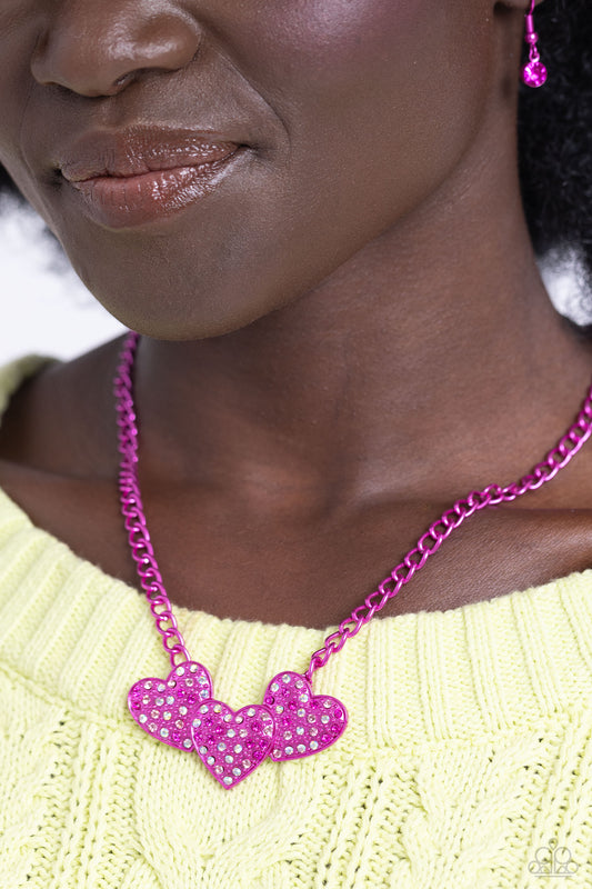 Paparazzi Low-Key Lovestruck - Pink Necklace and Lovestruck Lineup - Pink Bracelet Set