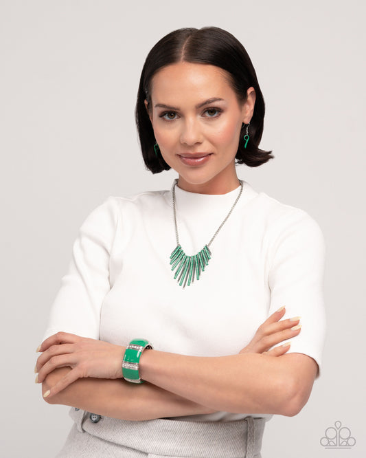 A Finishing Touch Fashionable Fringe Necklace & Colored Cameo Bracelet - Green Set 2 Pieces