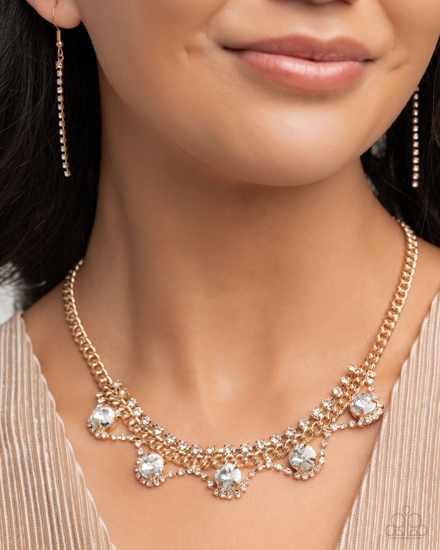 A Finishing Touch Never Enough Elegance - Gold Necklace and Ceaseless Chic - Gold Earrings 2pc Set