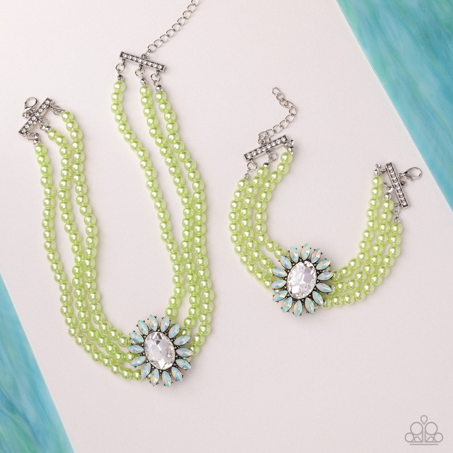 A Finishing Touch Conscious Chic - Opulent Observation & Perceptive Pearls - Green Necklace & Bracelet 2 Piece Set