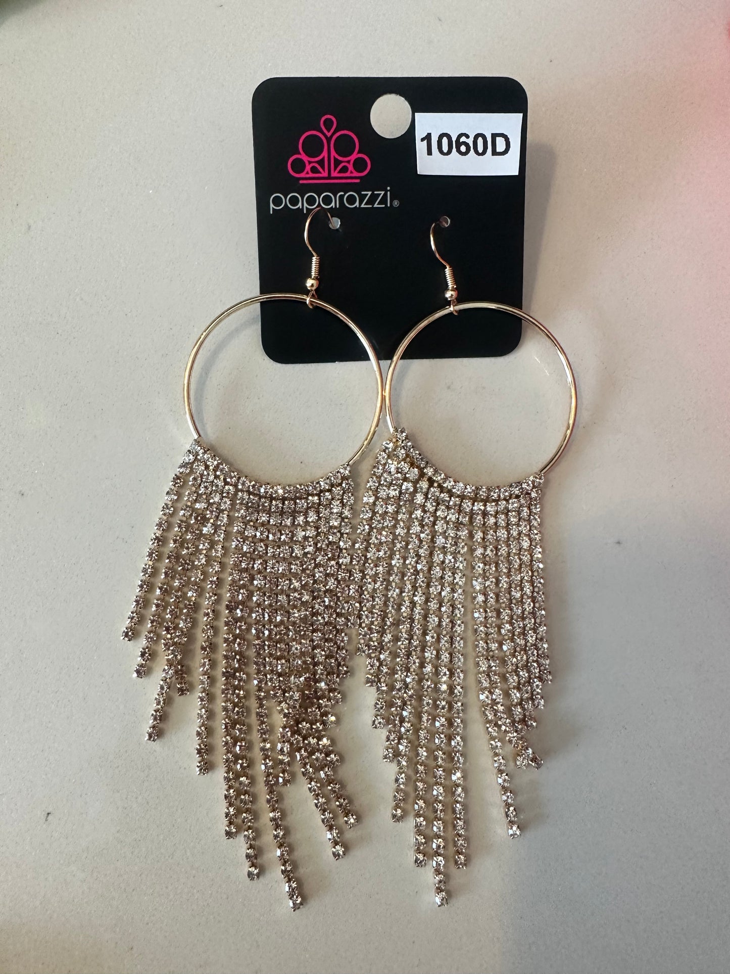 Paparazzi Streamlined Shimmer Gold Earrings - Life of the Party Pink Diamond Exclusive