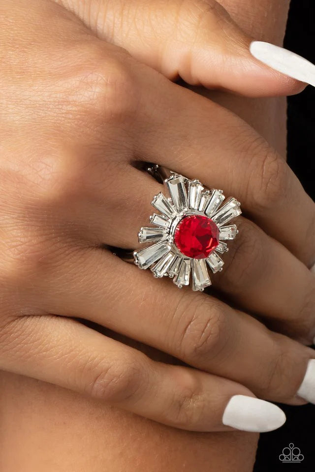 Fashion Rings - Paparazzi Starburst Season - Red Ring Paparazzi  jewelry  image