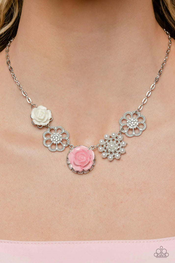 Flower Necklace - Paparazzi Tea Party Favors - Pink Necklace Paparazzi jewelry image