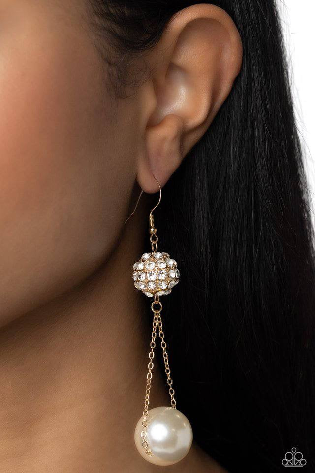 Dangle Pearl Earrings - Paparazzi Ballerina Balance - Gold Earrings Paparazzi jewelry image
