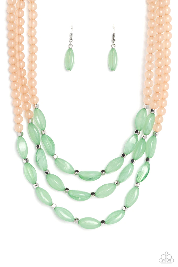 Jewelry Set - I BEAD You Now Green Necklace - Bead Drill Stretchy Bracelet Paparazzi jewelry image