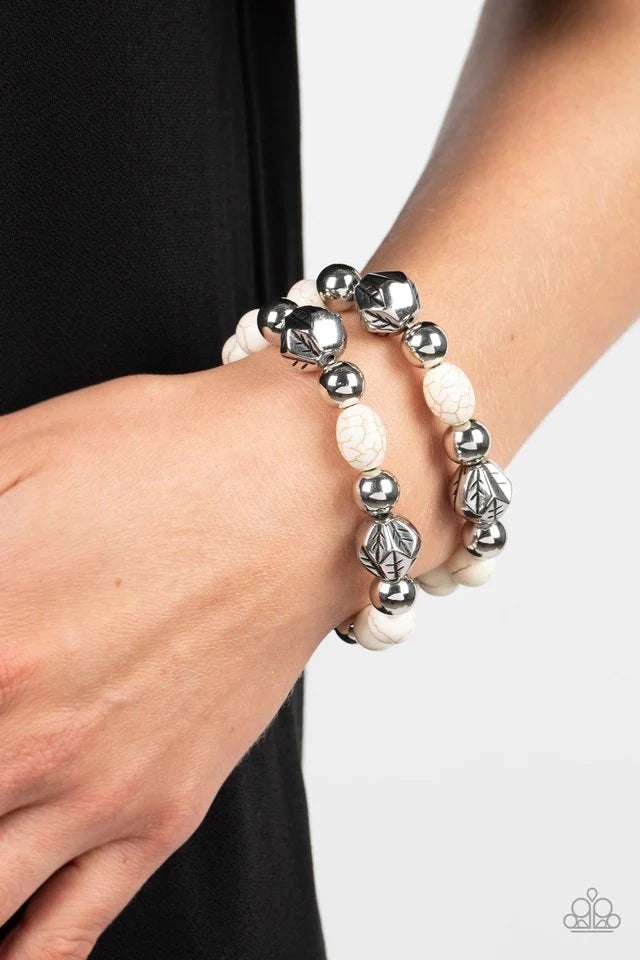 Stretchy Bracelets - Paparazzi Sagebrush Saga - White Bracelets paparazzi jewelry image