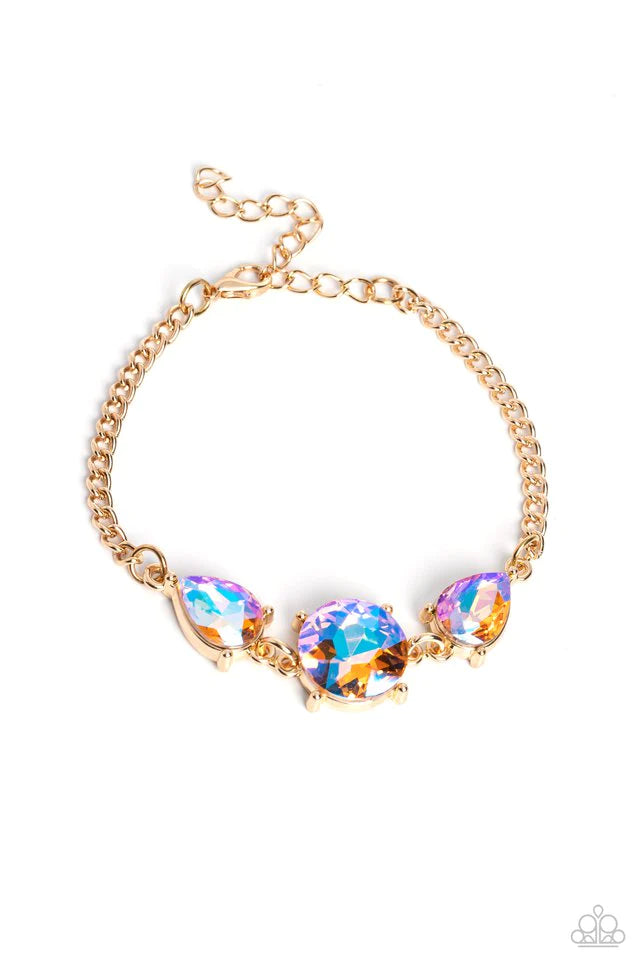 Paparazzi 2 Piece Jewelry Set - Round Royalty - Gold Necklace & Twinkling Trio - Gold Bracelet