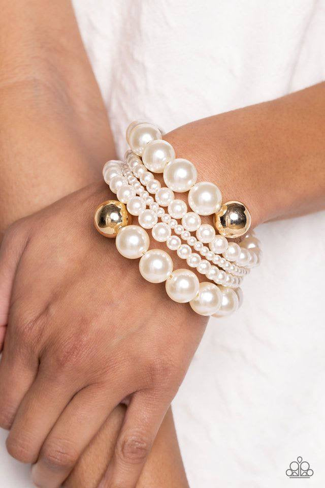 Pearl Bracelet - Paparazzi Pleasing Pirouette - Gold Bracelet Paparazzi jewelry image