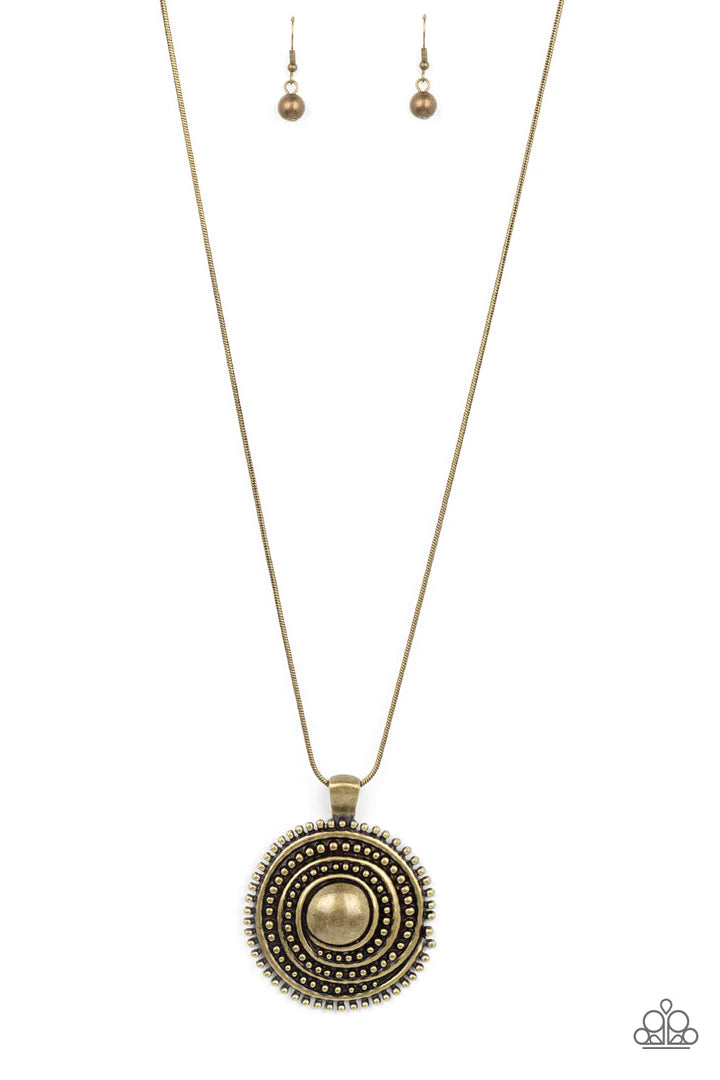Long Necklace - Paparazzi Solar Swirl - Brass Necklace Paparazzi jewelry image