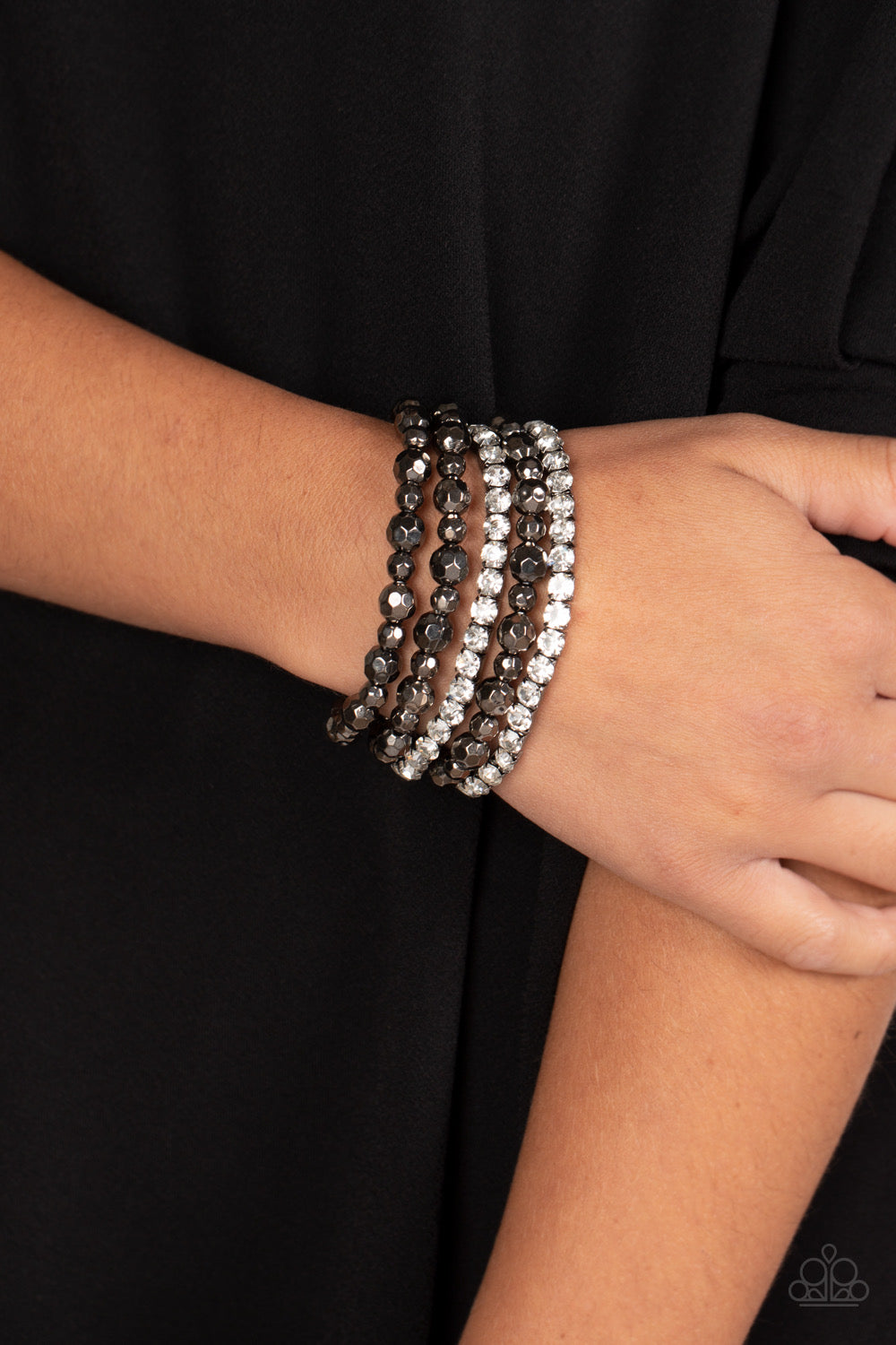 Stretchy Bracelets - Paparazzi Top Notch Twinkle - Black Bracelets Paparazzi jewelry image