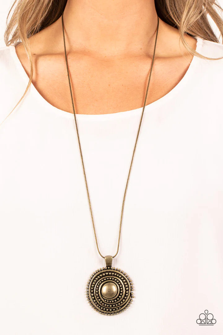 Long Necklace - Paparazzi Solar Swirl - Brass Necklace Paparazzi jewelry image