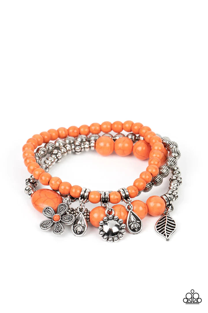 Stretchy Bracelets - Paparazzi Individual Inflorescence - Orange Bracelets Paparazzi Jewelry Images 