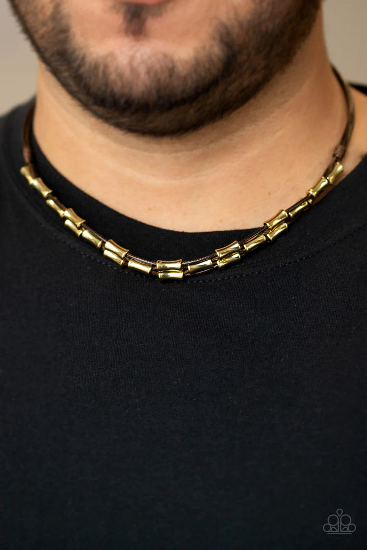 Mens Bead Necklace - Paparazzi Moto Maverick - Brown Necklace Paparazzi jewelry image