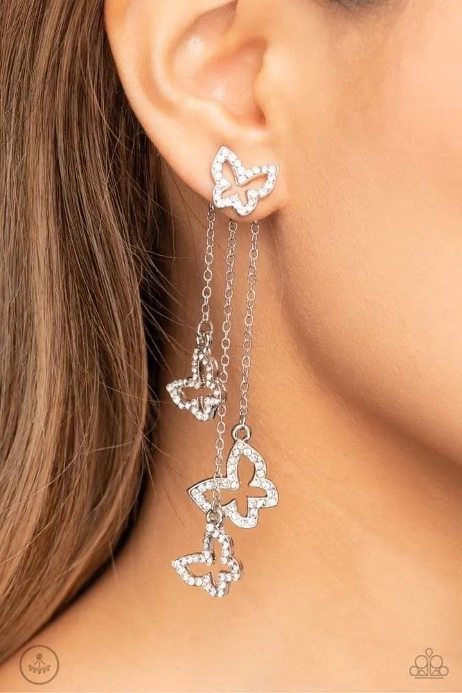 Gimme The Glitz - Boisterous Butterfly White Earrings - 3 Piece Mystery Set Paparazzi jewelry image