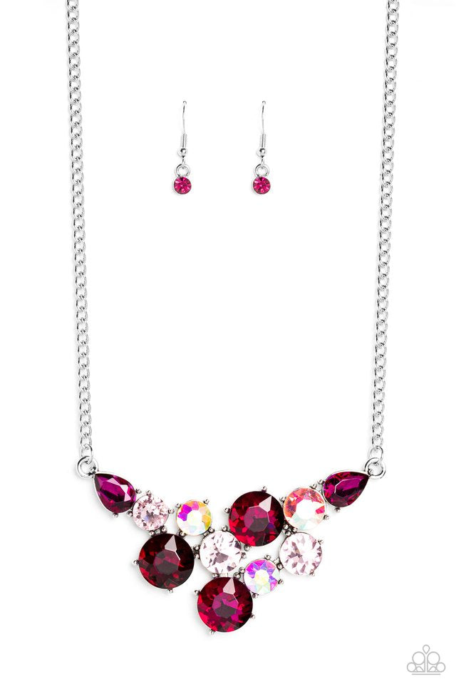 Paparazzi Round Royalty Pink Necklace & Twinkling Trio Pink Bracelet 2 Piece Pink Set