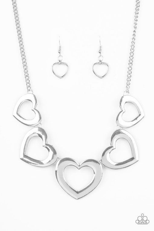 4 Piece Jewelry Set - Paparazzi Hearty Hearts - Silver Necklace