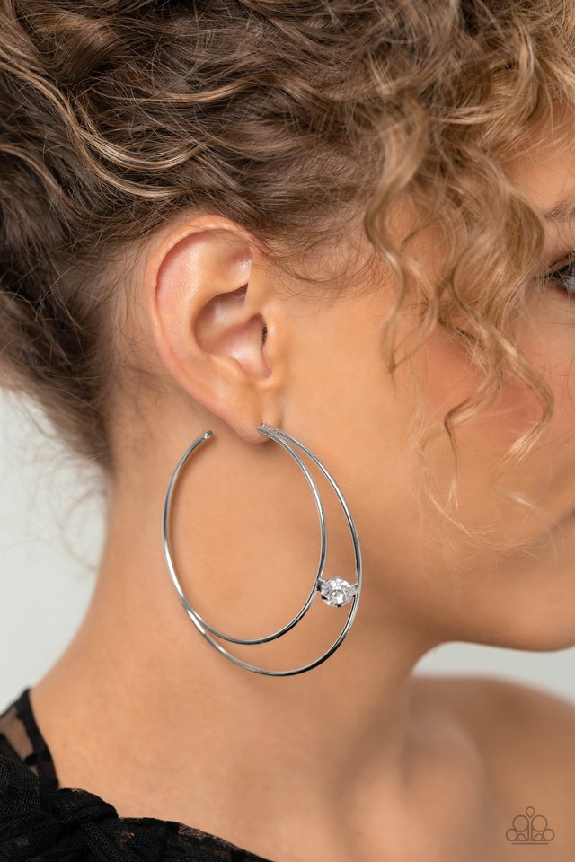Silver Hoop Earrings - Theater HOOP - White Earrings Life of the Party Paparazzi jewelry image