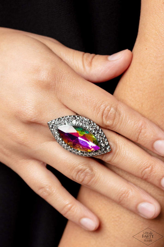 Paparazzi Jaw-Dropping Dazzle - Multi Oil Spill Ring - Pink Diamond Life of the Party Exclusive