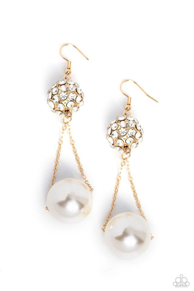 Dangle Pearl Earrings - Paparazzi Ballerina Balance - Gold Earrings Paparazzi jewelry image
