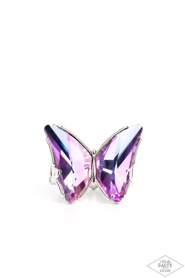 Paparazzi Fluorescent Flutter - Purple Ring - Life of the Party Black Diamond