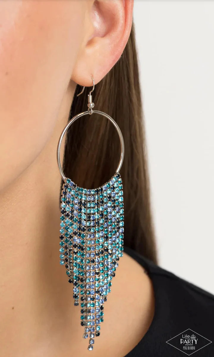 Dangle Earrings - Paparazzi Streamlined Shimmer - Blue Earring - Pink Diamond Paparazzi Jewelry Images
