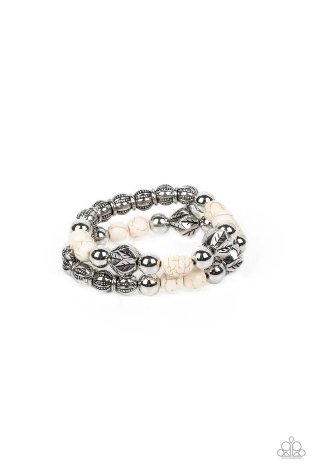 Stretchy Bracelets - Paparazzi Sagebrush Saga - White Bracelets paparazzi jewelry image