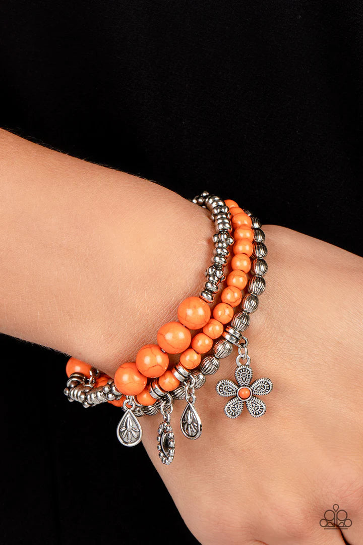 Stretchy Bracelets - Paparazzi Individual Inflorescence - Orange Bracelets Paparazzi Jewelry Images 