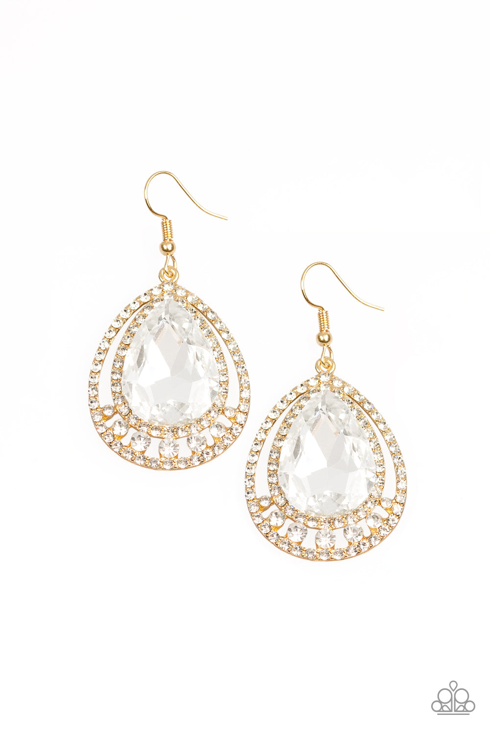 Paparazzi All Rise For Her Majesty - Gold Rhinestone Earrings - A Finishing Touch 