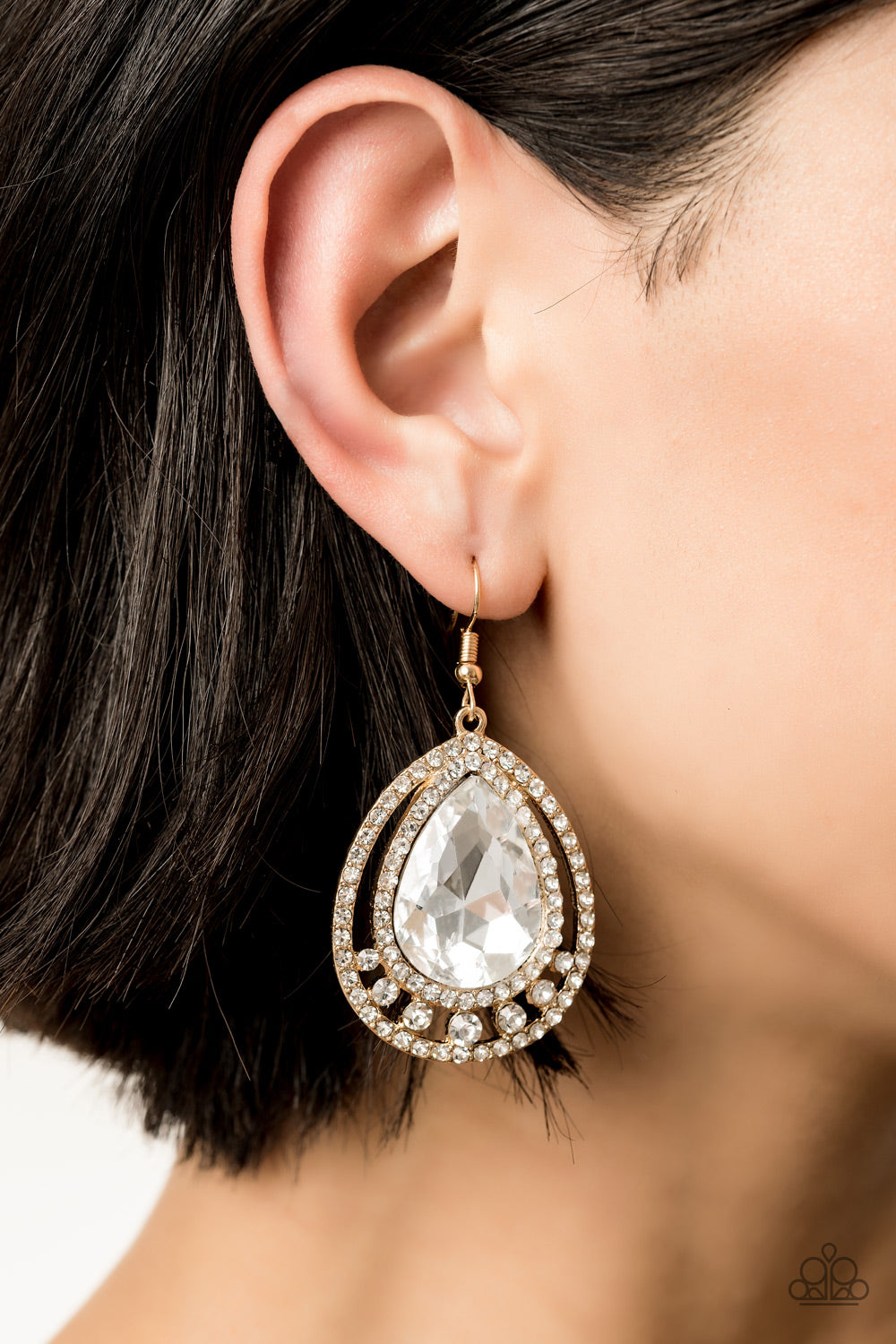 Paparazzi All Rise For Her Majesty - Gold Rhinestone Earrings - A Finishing Touch 
