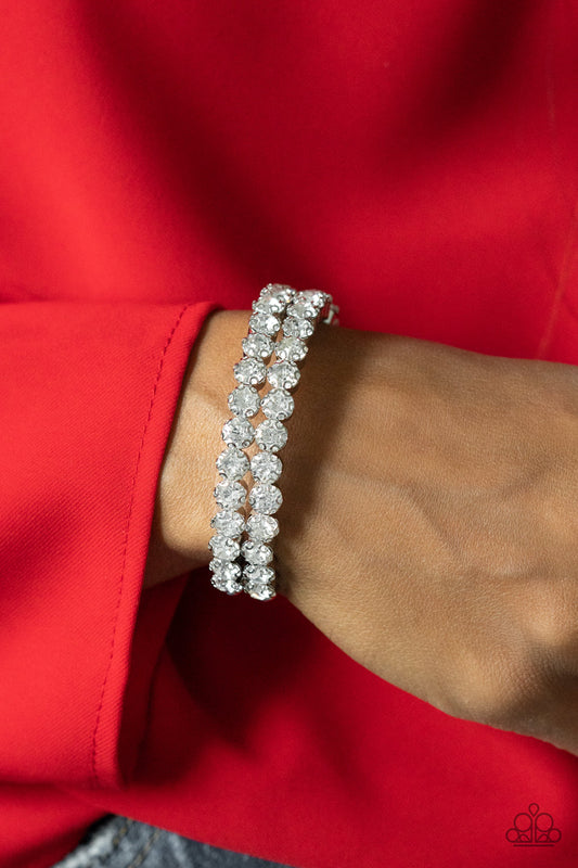 Paparazzi Megawatt Majesty - White Bracelet - December 2021 Life Of The Party Exclusive - A Finishing Touch Jewelry