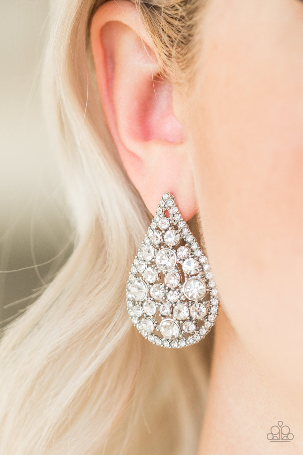 Paparazzi REIGN-Storm - White Teardrop Earrings - A Finishing Touch 