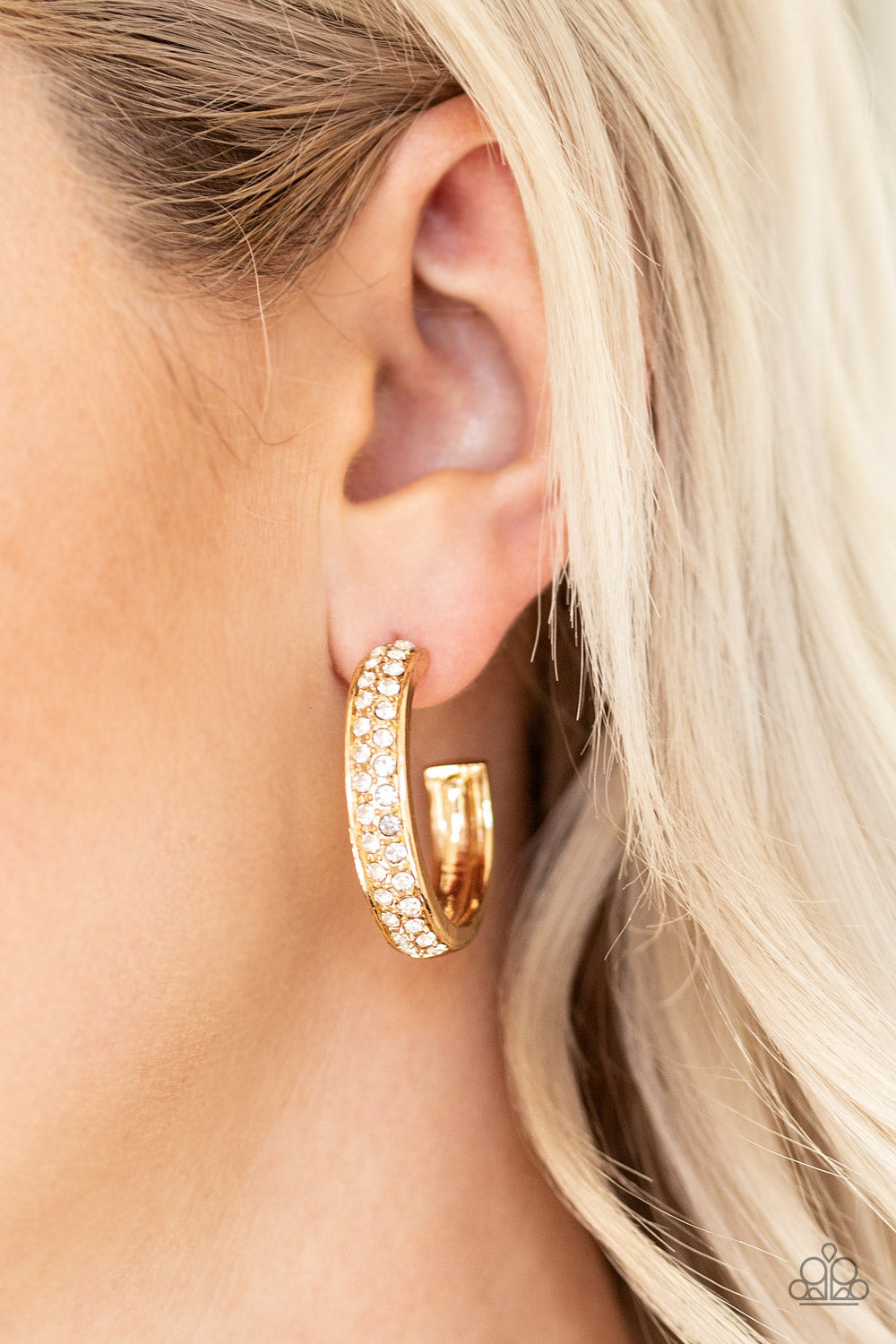 Paparazzi Cash Flow - Gold Hoop Rhinestone Earrings - A Finishing Touch 