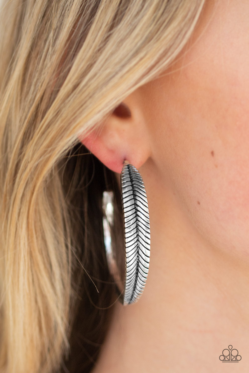 Paparazzi Funky Feathers - Silver Hoop Earrings - A Finishing Touch 