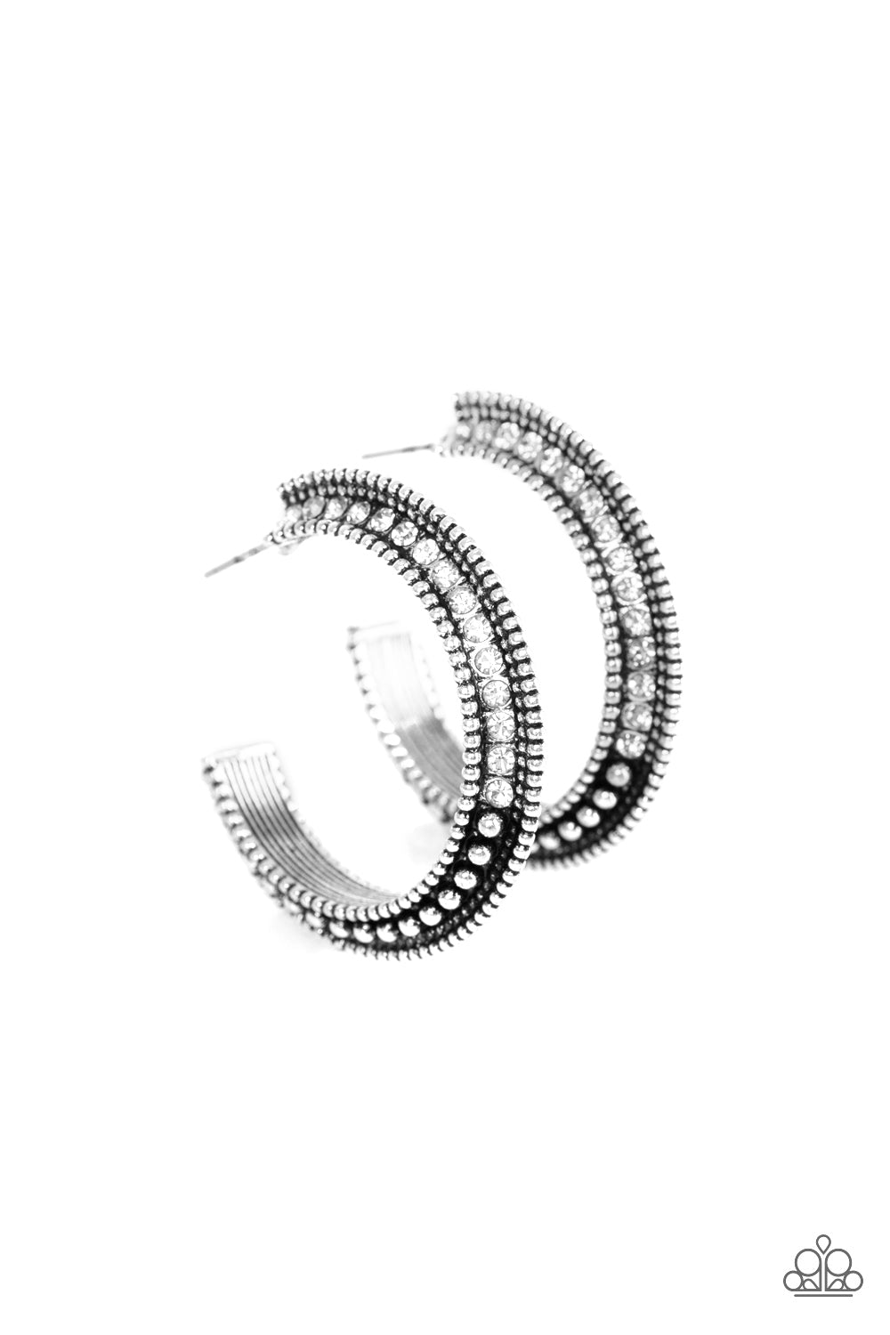 Paparazzi Retro Reverberation - White Hoop Earrings - A Finishing Touch 