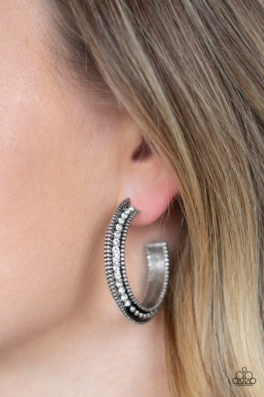 Paparazzi Retro Reverberation - White Hoop Earrings - A Finishing Touch 