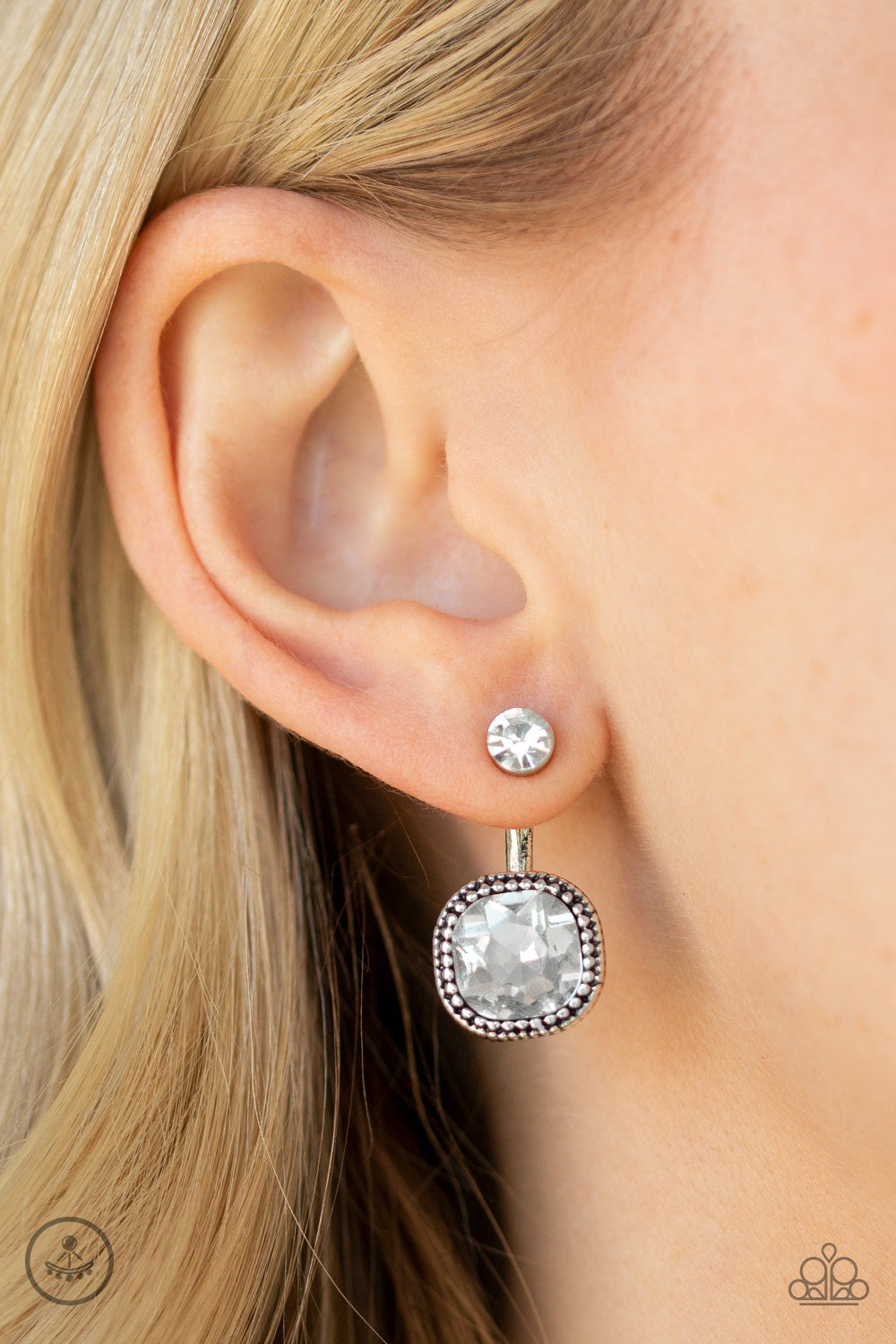 Paparazzi Celebrity Cache - White Double-Sided Post Earrings - A Finishing Touch 